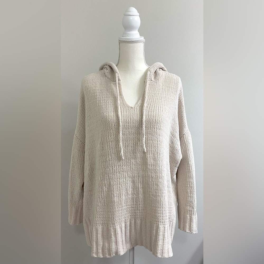 Aerie Womens S Hooded Oversized Cream Sweater Boho Fall 90s Minimalism Neutral
